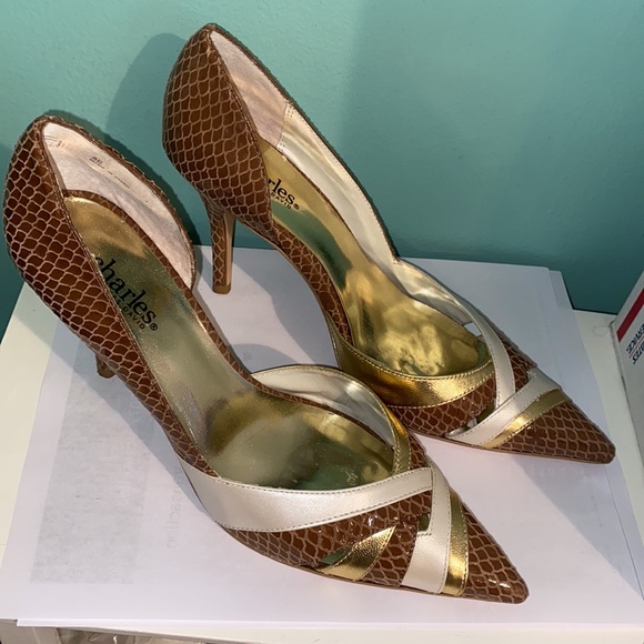Charles David Brown Snake Skin Pumps heels 8 - Picture 3 of 8